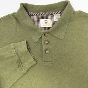 Viyella Mens XXL Olive Green Cotton Wool Blend Long Sleeve Polo Shirt Heritage